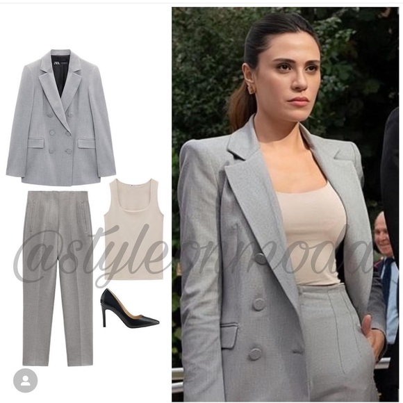 Zara 2 piece Set Button Double Breasted Blazer & Slim Hem Cigarette Pants - Picture 2 of 16